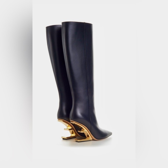 Fendi Calfskin F-Heel Tall Boots -
Black - Picture 7 of 7